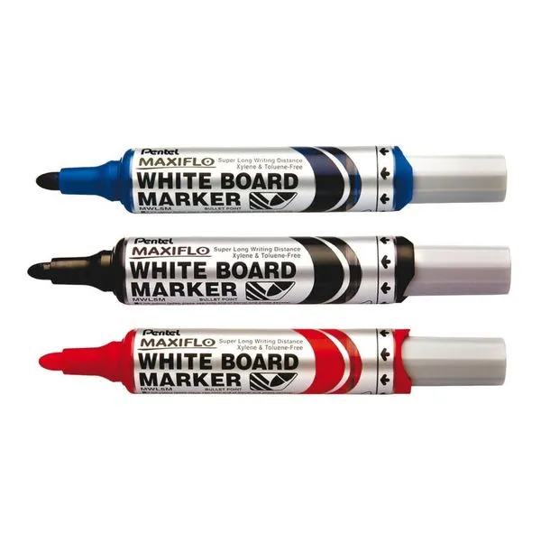 Kit Marcador Para Quadro Branco Mwl5m De Alta Capacidade Maxiflo Pentel Az+pt+vm