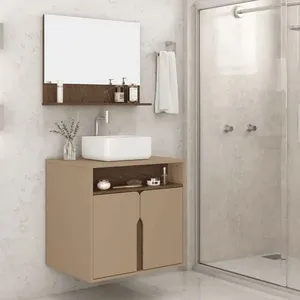 Kit Banheiro Harmonia com 2 Portas e 2 Prateleiras em MDP 60cm Fendi Carvalho de Casa Kit Banheiro Harmonia 2 Portas 2 Prateleiras MDP 60cm Fendi Carvalho de Casa