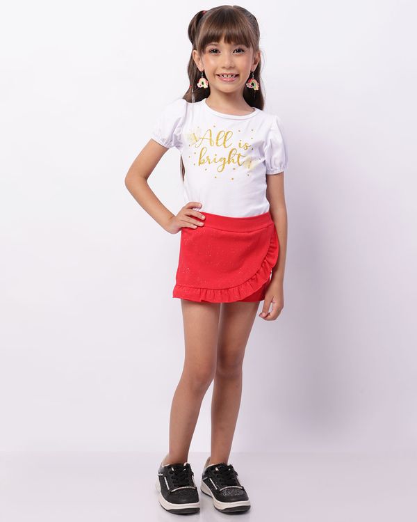 Short Saia Infantil Curto Babado Glitter Vermelho 4