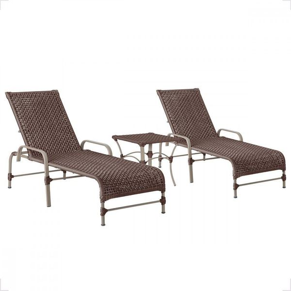 2 Espreguiçadeira Catar E 1 Mesa Garden Cor Fendi Marrom
