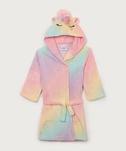 roupão de pelúcia infantil tie dye unicórnio rosa claro G