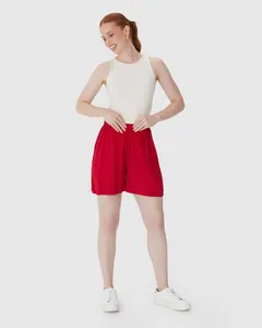 Shorts Alfaiataria Feminino Cós Elástico Bolso Faca Em Viscose Vermelho - G