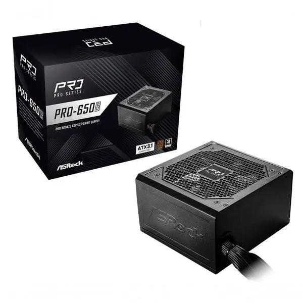 Fonte de Alimentação Pro-650b 650W 80 PLUS BRONZE ATX 3.1 com Ventilador 120MM e Cabos Flat Preto Asrock Fonte de Alimentação Pro-650b 650W 80 PLUS BRONZE ATX 3.1 com Cabos Flat Preto Asrock