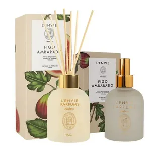 Kit Difusor de Perfumes 200ML e Home Spray Figo Ambarado Arabesc Frutal para Ambiente L'envie Kit Difusor de Perfumes 200ML e Home Spray Figo Ambarado Arabesc para Casa L'envie