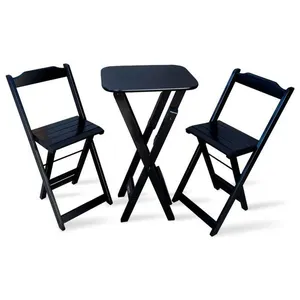 Conjunto De Bistro Com 2 Cadeiras Dobravel Para Area De Lazer - Preto - Cor: Preto