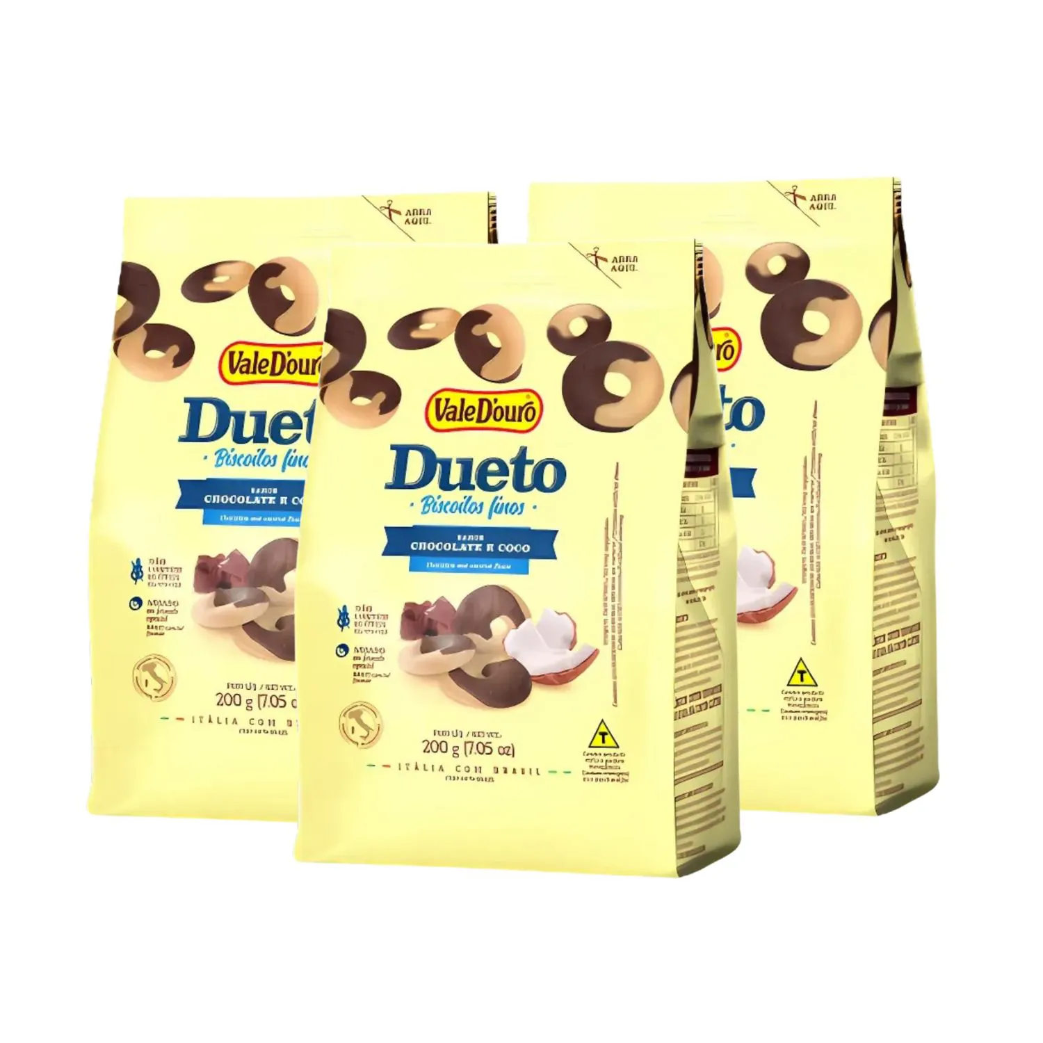 Kit Biscoito Dueto Coco Com Chocolate Sem Glúten Vale D´Ouro 200g - 3 Unidades 200g