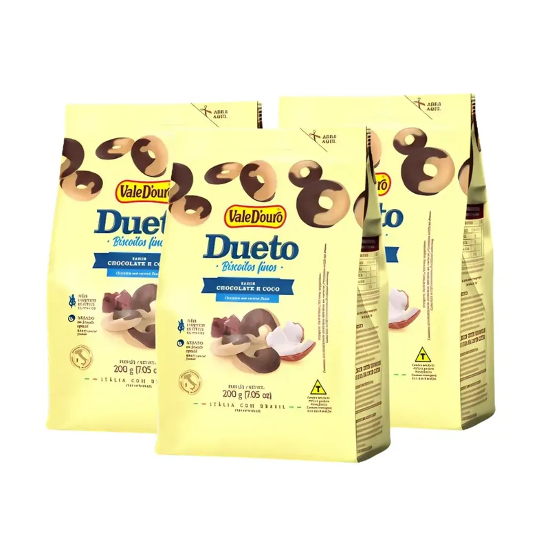 Kit Biscoito Dueto Coco Com Chocolate Sem Glúten Vale D´Ouro 200g - 3 Unidades 200g