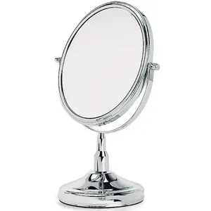 Espelho De Mesa Western Redondo Dupla Face Com Aumento 2x Prata EA-6