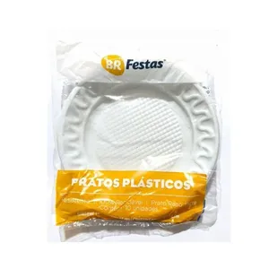 Prato Plástico BR Festas Branco 10 Unidades PRATO PLASTICO BR FESTAS 10UN BRANCO