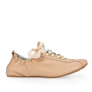 Tênis Ballerina Nude de Couro 5 Pins + 1 Atacador Listras Seda 37