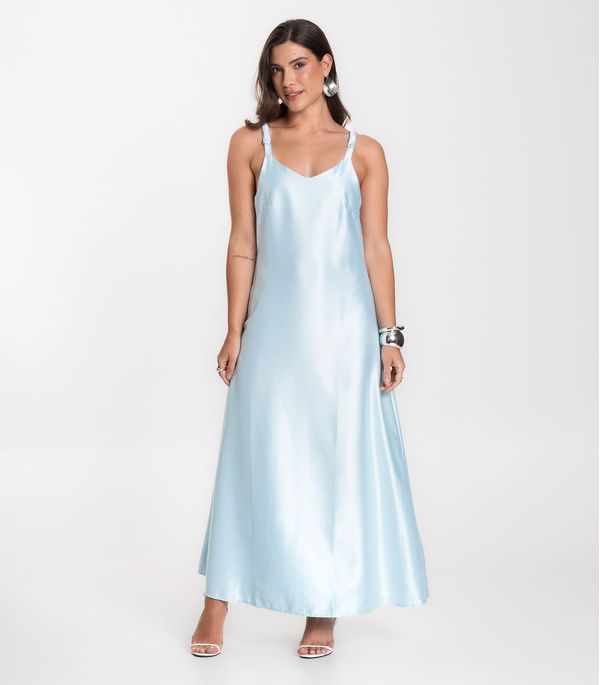 Vestido Longo Feminino De Cetim E Alcinha Select Azul G