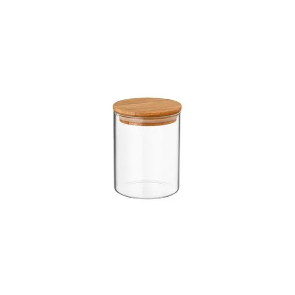Pote de Vidro Redondo Com Tampa de Bambu 6x8cm 250ml 6053 - Be10