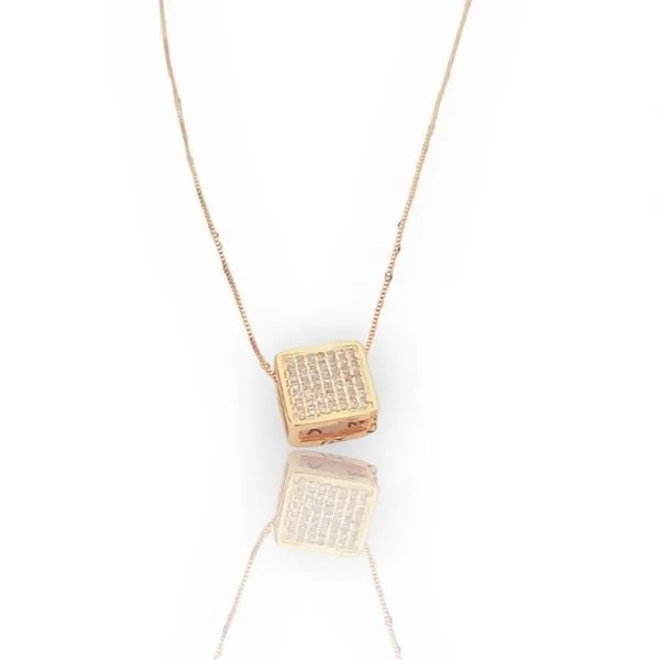 Corrente Veneziana 45cm Pingente Quadrado Dourado