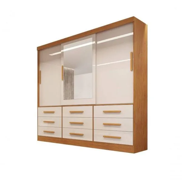 Guarda-roupa 3 Portas Espelho 9 Gav Turim-nature-off Bianchi
