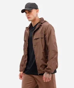 jaqueta masculina corta vento com capuz esportiva - marrom GG