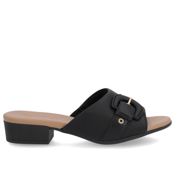 Tamanco Preto Couro Enfeite Fivela 37