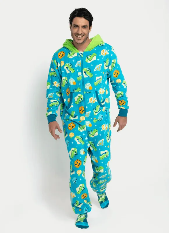 Macacão Manga Longa Soft Masculino Dino Astronauta GG