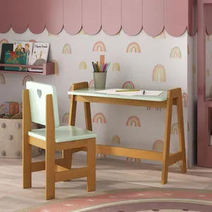 Conjunto Mesa Escrivaninha + 1 Cadeira Infantil Sofia Madeira Maciça e Mdf
