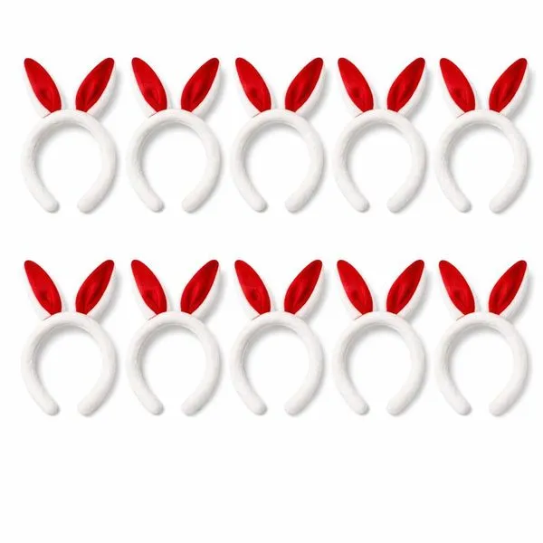 Kit 10 Tiaras de Coelho Páscoa de Pelúcia com Orelhas Felpudas Branca e Vermelho Extra Festas Kit 10 Tiaras de Coelho de Pelúcia Orelhas Felpudas Branca e Vermelho Extra Festas