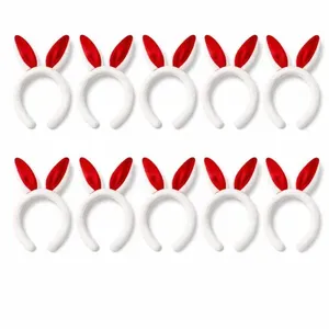 Kit 10 Tiaras de Coelho Páscoa de Pelúcia com Orelhas Felpudas Branca e Vermelho Extra Festas Kit 10 Tiaras de Coelho de Pelúcia Orelhas Felpudas Branca e Vermelho Extra Festas
