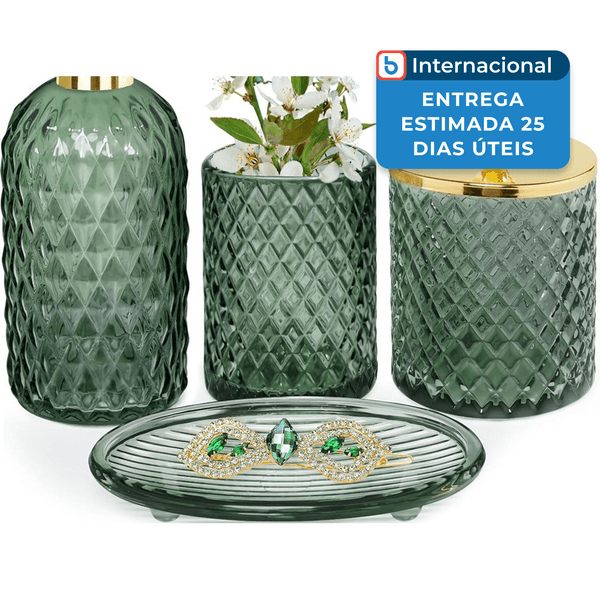 Conjunto De Acessorios Haturi Com 4 Peças Para Banheiro Verde A-MBI