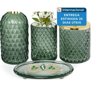 Conjunto De Acessorios Haturi Com 4 Peças Para Banheiro Verde A-MBI
