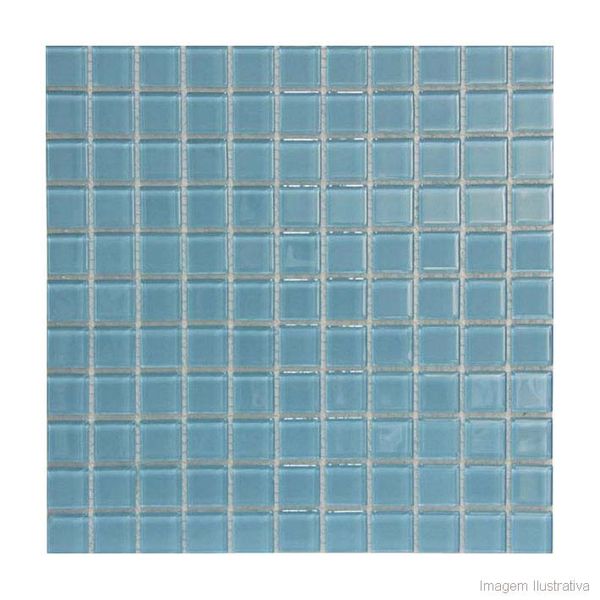 Pastilha de vidro 2,45x2,45cm placa 30x30cm azul piscina Crystalcor