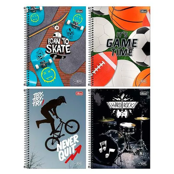 Caderno Universitário Capa Dura Vibe Masculino Sortido 1 Matéria 80 Folhas 395323 - Tilibra