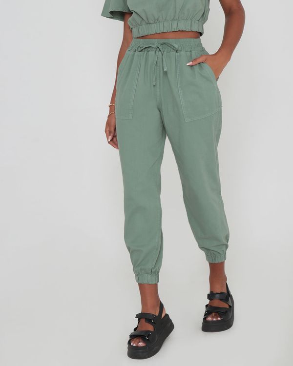 Calça Jogger Feminina Linho Lisa Verde Claro 38