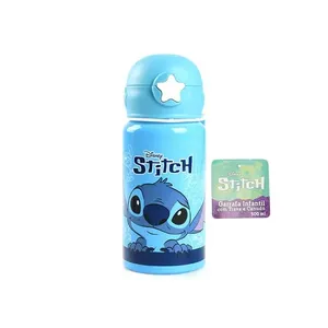 Garrafa Infantil com Trava e Canudo 500ml Disney Stitch Azul 1 unidade