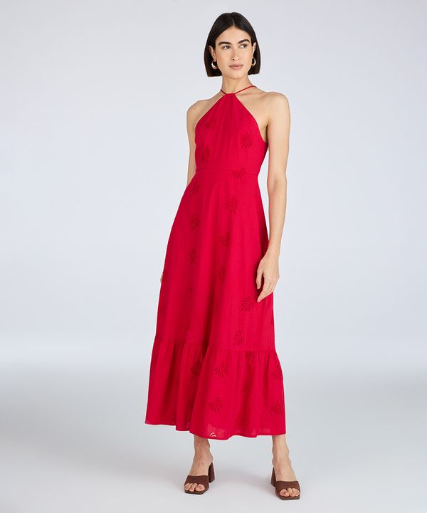 vestido halterneck feminino com laise coqueiro vermelho P