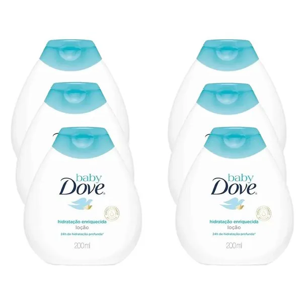 Kit 6 Cremes Hidratantes Corporais Baby Dove Hidratação Enriquecida 200ml