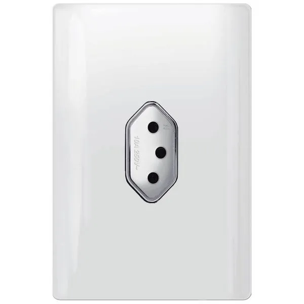 Tomada Universal Vertical 2P+T 10A com Placa 4x2 Branca e Cromada - DC 1200/12 - NOVARA