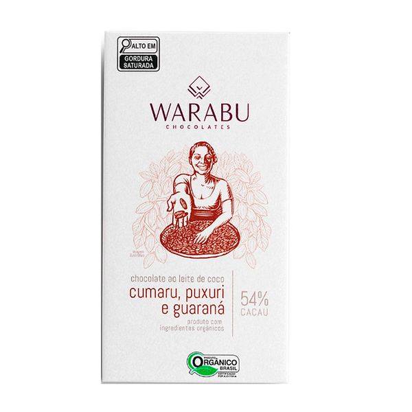 Chocolate Orgânico 54% Ao Leite de Coco Cumaru, Puxuri e Guaraná Warabu 70g