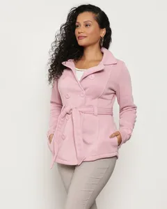 Parka Moletom Feminino Manga Longa Com Cinto Rosa G