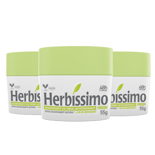 Kit Desodorante Creme Antitranspirante Fresh Herbíssimo 55G - 3 unidades