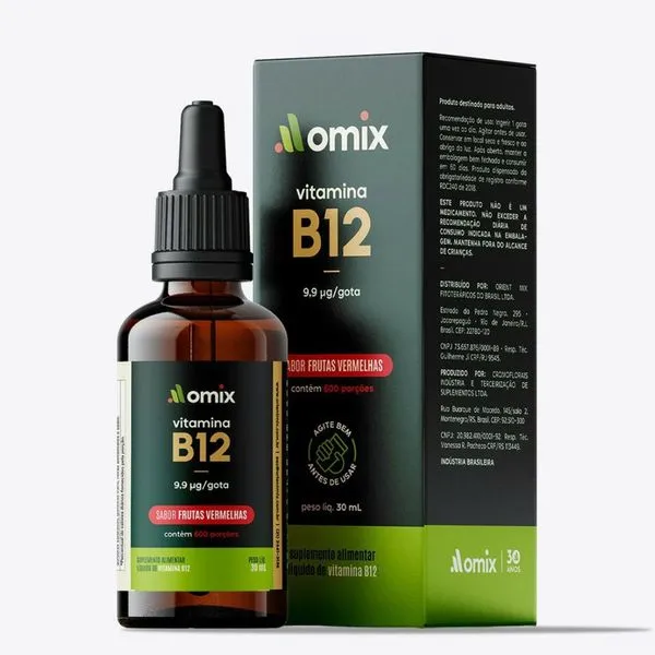 Vitamina B12 Omix 9,9 µg em Gotas Sabor Frutas Vermelhas 30ml