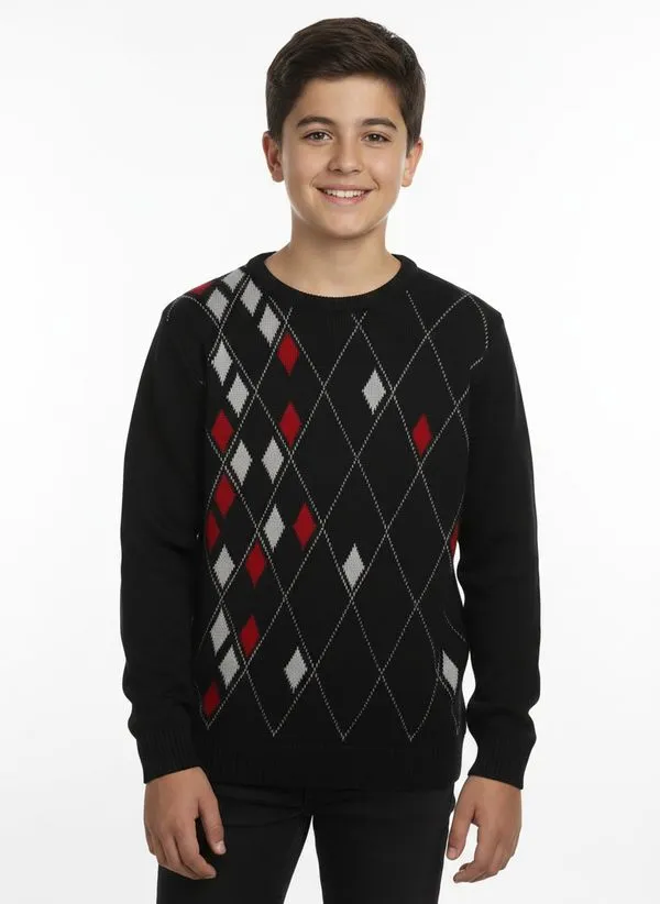 Blusão Tricot Juvenil Para Menino - PRETO/CINZA/VERMELHO 10