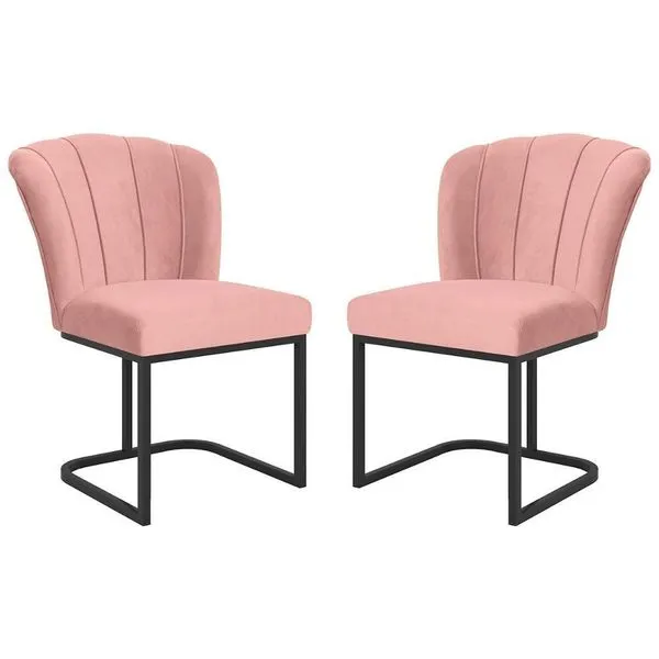 Kit 2 Cadeiras Poltrona Flor Pés Metal Preto Mesa Quarto Cozinha Rosa