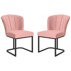 Kit 2 Cadeiras Poltrona Flor Pés Metal Preto Mesa Quarto Cozinha Rosa