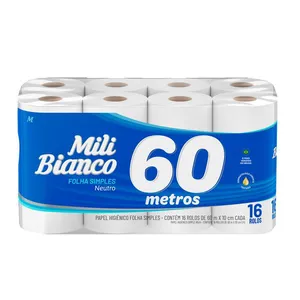 Papel Higiênico Mili Bianco Folha Simples Neutro Pacote com 16 Rolos