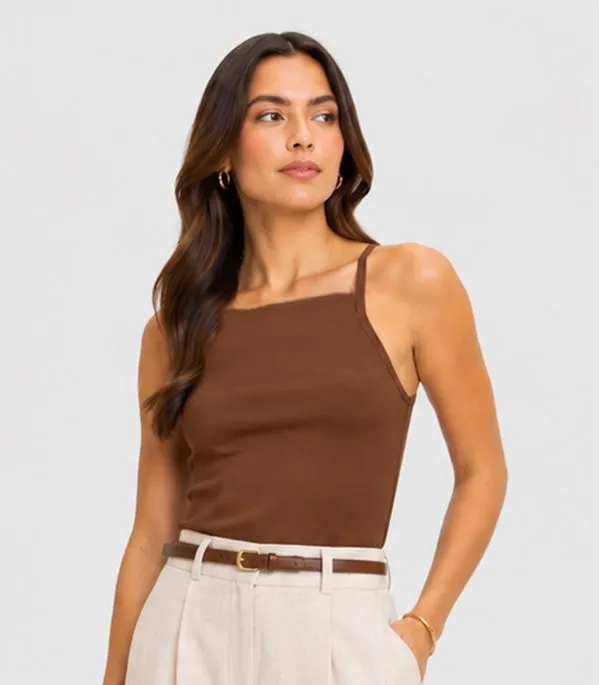 Blusa De Alça Feminina Tecido Henera Infinita Cor Marrom M