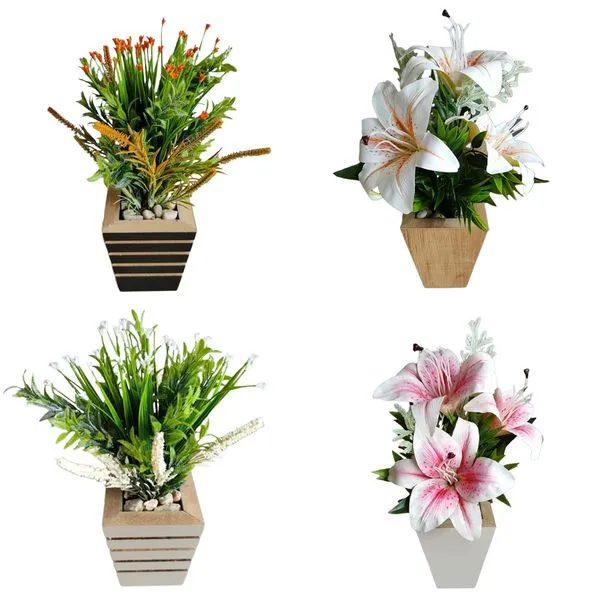 Vaso Mdf com Flor do Campo Artificial Sortida DF225 - Dila Flores