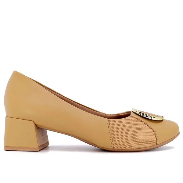 Scarpin Marrom Salto Bloco Couro Monograma 34