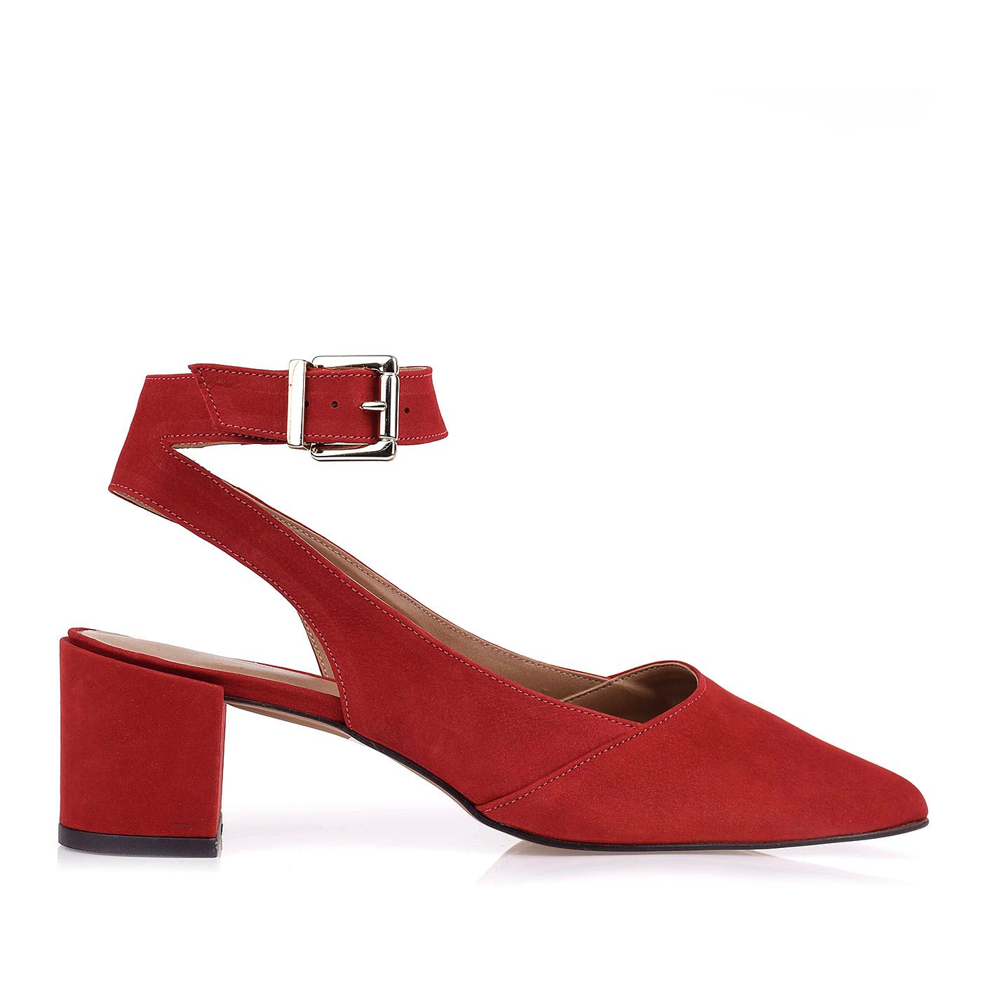 Slingback Salto Médio Nobuck Couro Scarlet
