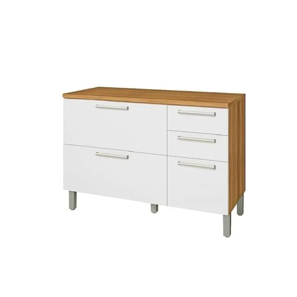 Balcão Cozinha Burguesa 2 Portas 3 Gavetas Freijó Branco - Nesher Balcão 2 Portas 3 Gavetas Cozinha Burguesa Cor Freijó/Branco - Nesher