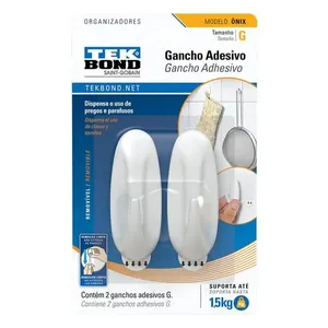 Gancho Adesivo Tekbond Ônix de Plástico Tamanho G 02 Unidades - Branco (MP)