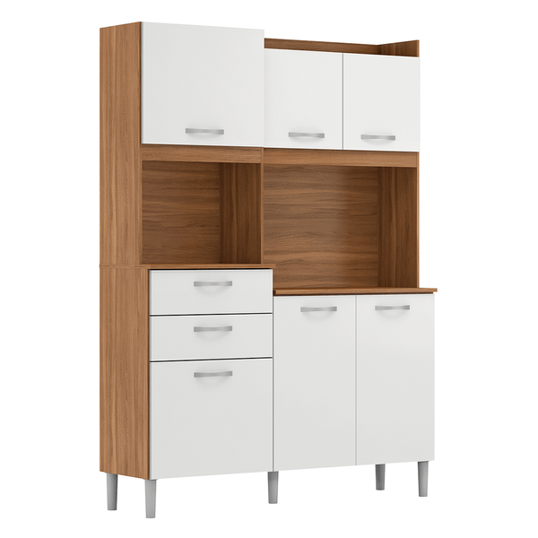 Kit Cozinha Harmonia em MDP 6 Portas 2 Gavetas Demóbile Amêndoa / Branco