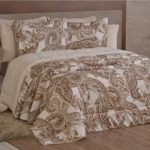 Edredom Queen Coberdrom Top Line Estampado Hipercal-sherpa 3 Peças - Malaga