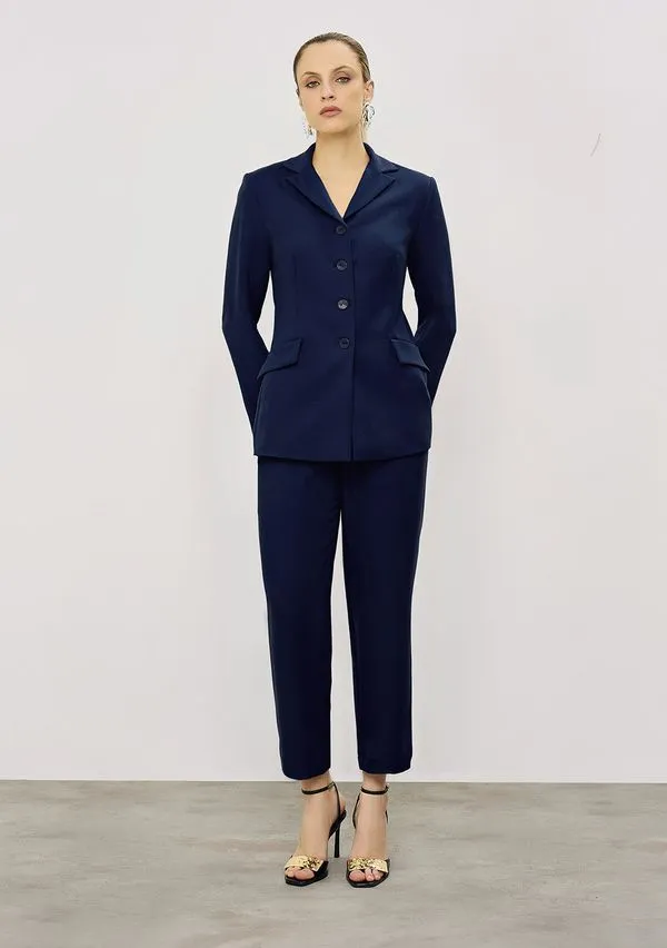 Blazer Iódice Ajustado Manga Longa Padrão Azul P